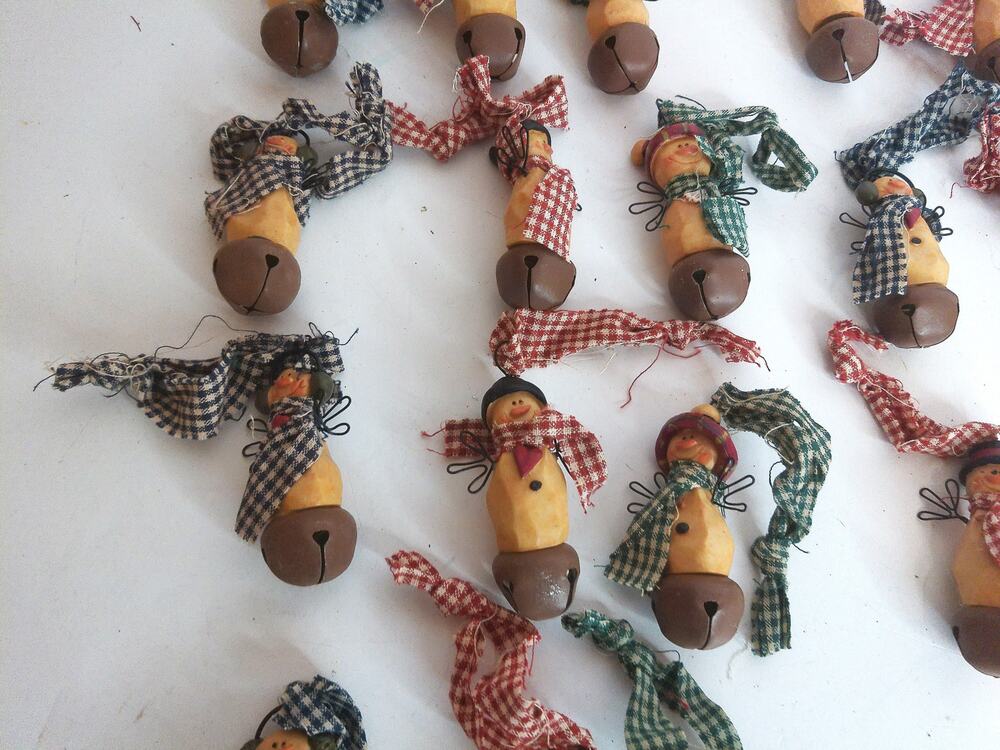 Vintage Snowman Jingle Bell Country Cottage Farm Ornaments Set of 23